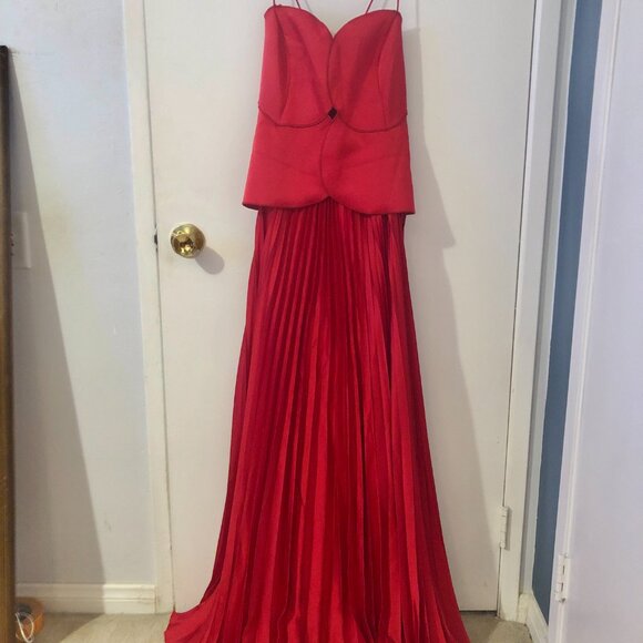 NWT Donnee Par Dieu Red Sleeveless Pleated Formal Maxi Dress size L - Picture 2 of 12